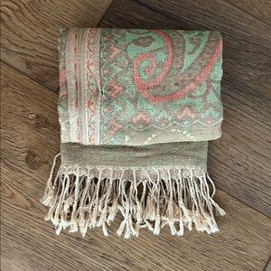 Pashmina Fringed Coral Green‎ Beige Cashmere Wrap /Scarf